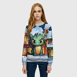 Свитшот женский Зеленый городской дракон, цвет: 3D-меланж — фото 2