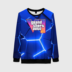 Женский свитшот GTA 6 лого на фоне разлома синих плит