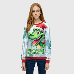 Свитшот женский Зеленый счастливый дракон новогодний, цвет: 3D-красный — фото 2