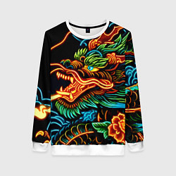 Свитшот женский Japanese neon dragon - irezumi, цвет: 3D-белый