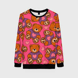 Женский свитшот Мишки игрушки в розовых свитерах и сердечки