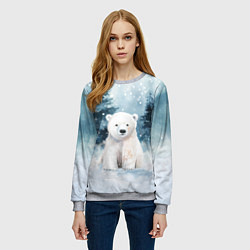 Свитшот женский Белый медвежонок в лесу, цвет: 3D-меланж — фото 2