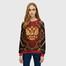 Свитшот женский Золотой герб России на красном фоне лепнина, цвет: 3D-красный — фото 2