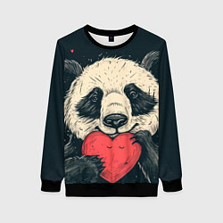 Свитшот женский Влюбленная панда обнимает сердечко, цвет: 3D-черный
