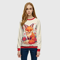 Свитшот женский Влюбленная лисичка в сердечках, цвет: 3D-красный — фото 2