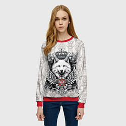 Свитшот женский Волк белый герб России, цвет: 3D-красный — фото 2