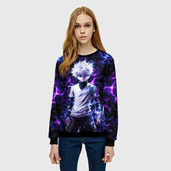 Свитшот женский Киллуа Золдик и неоновые молнии, цвет: 3D-черный — фото 2
