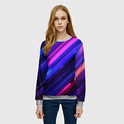 Свитшот женский Неоновые яркие абстрактные полосы, цвет: 3D-меланж — фото 2