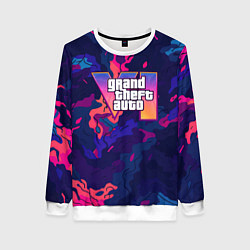 Женский свитшот GTA 6 logo яркий неоновый камуфляжный стиль