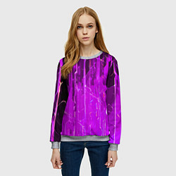 Свитшот женский Белые линии на фиолетовом фоне, цвет: 3D-меланж — фото 2