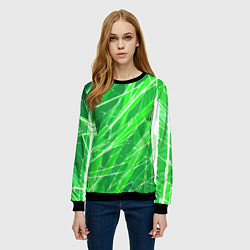 Свитшот женский Белые линии на зелёном фоне, цвет: 3D-черный — фото 2