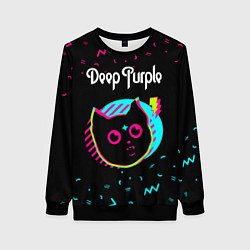 Свитшот женский Deep Purple - rock star cat, цвет: 3D-черный