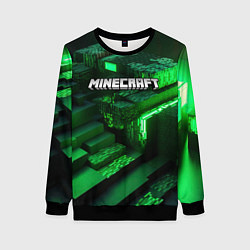 Свитшот женский Minecraft logo зеленые неоновые кубы, цвет: 3D-черный