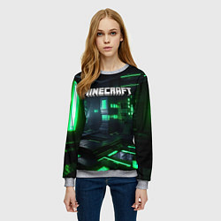 Свитшот женский Minecraft logo зеленый мир, цвет: 3D-меланж — фото 2