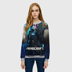 Свитшот женский Minecraft cyberpunk woman, цвет: 3D-меланж — фото 2