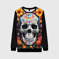 Свитшот женский Bright colors and a skull, цвет: 3D-черный