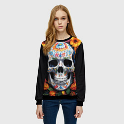 Свитшот женский Bright colors and a skull, цвет: 3D-черный — фото 2