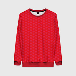 Свитшот женский Красные сердечки на красном фоне, цвет: 3D-красный