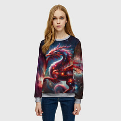 Свитшот женский Красный космический дракон, цвет: 3D-меланж — фото 2