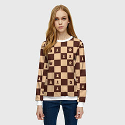 Свитшот женский Коричневая шахматная доска, цвет: 3D-белый — фото 2
