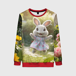 Свитшот женский Забавный белый кролик в платье, цвет: 3D-красный