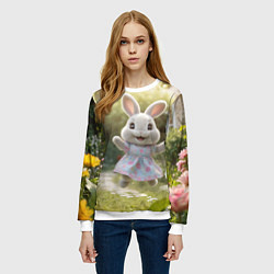 Свитшот женский Забавный белый кролик в платье, цвет: 3D-белый — фото 2