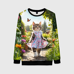 Женский свитшот Кошка в летнем платье в саду