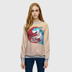 Свитшот женский Sushi shark, цвет: 3D-меланж — фото 2