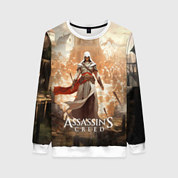Свитшот женский Assassins creed старинный город, цвет: 3D-белый