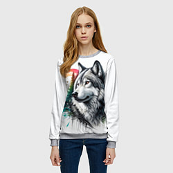 Свитшот женский Портрет волка на фоне природы, цвет: 3D-меланж — фото 2