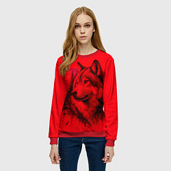 Свитшот женский Рисунок волка на красном, цвет: 3D-красный — фото 2