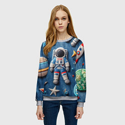 Свитшот женский Космонавт - вышивка по джинсе нейросеть, цвет: 3D-меланж — фото 2