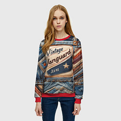 Свитшот женский Vintage vanguard jeans - patchwork, цвет: 3D-красный — фото 2