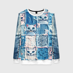 Женский свитшот Кошки на пэчворк джинсах паттерн
