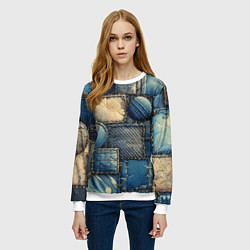 Свитшот женский Denim patchwork - ai art, цвет: 3D-белый — фото 2