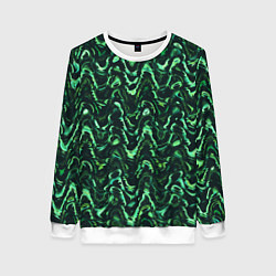 Свитшот женский Абстрактные зеленые волны, цвет: 3D-белый