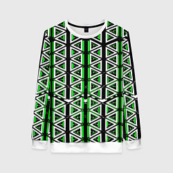 Женский свитшот Бело-зелёные треугольники на чёрном фоне