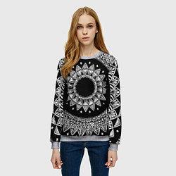 Свитшот женский Мандала черно-белая с лепестками, цвет: 3D-меланж — фото 2