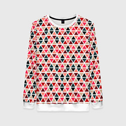 Свитшот женский Бирюзово-розовый геометричный треугольники, цвет: 3D-белый