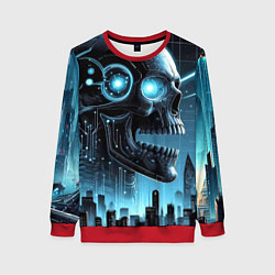 Женский свитшот Cyberpunk skull - metropolis neon glow