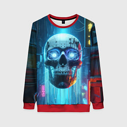 Женский свитшот Cyber skull - neon glow ai art