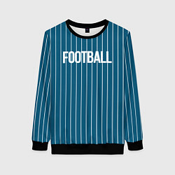 Свитшот женский Синий с белым полосатый узор с надписью футбол, цвет: 3D-черный
