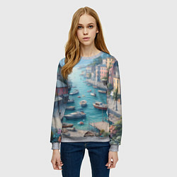 Свитшот женский Гавань с лодками, цвет: 3D-меланж — фото 2