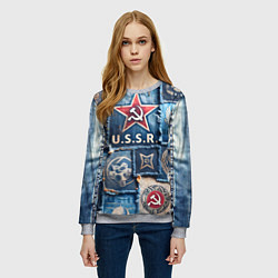 Свитшот женский Печворк джинсы СССР, цвет: 3D-меланж — фото 2