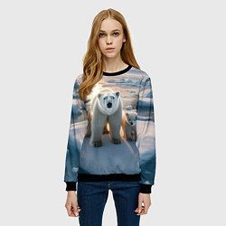 Свитшот женский Polar bear with her cubs - ai art, цвет: 3D-черный — фото 2