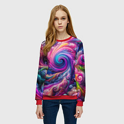 Свитшот женский Абстракция, водоворот из ярких красок, цвет: 3D-красный — фото 2