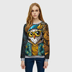 Свитшот женский Модная сова и стальной фон, цвет: 3D-меланж — фото 2