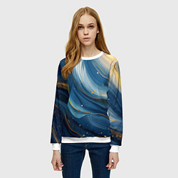 Свитшот женский Золотая волнистая текстура на синей ткани, цвет: 3D-белый — фото 2