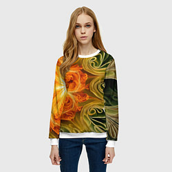 Свитшот женский Зелено-оранжевый фрактал, цвет: 3D-белый — фото 2