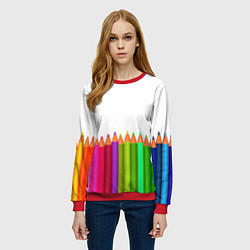 Свитшот женский Разноцветные карандаши художественные, цвет: 3D-красный — фото 2